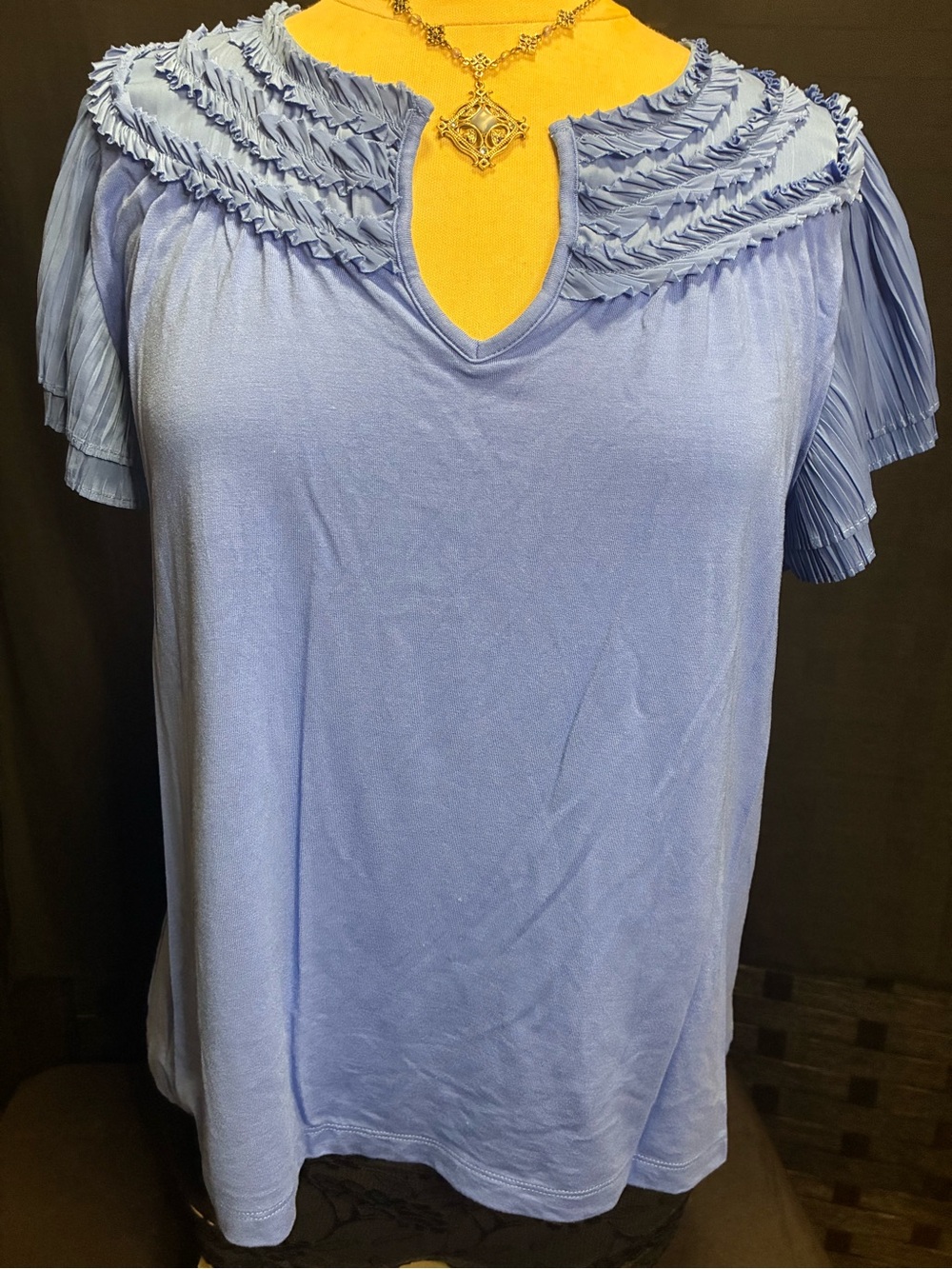 Chico's Light Lavender Pleated-Yoke Short Sleeve Top